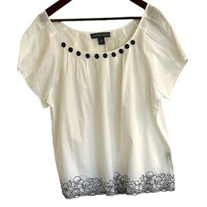 Josephine Chaus White  short sleeve embroidered hem blouse women, XL